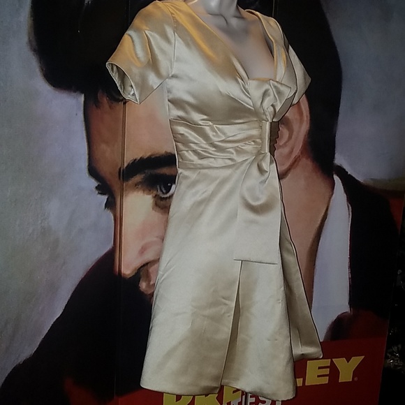Stunning Cream Sateen Fashion Dress w Vertical Bow One of a Kind - Picture 5 of 8